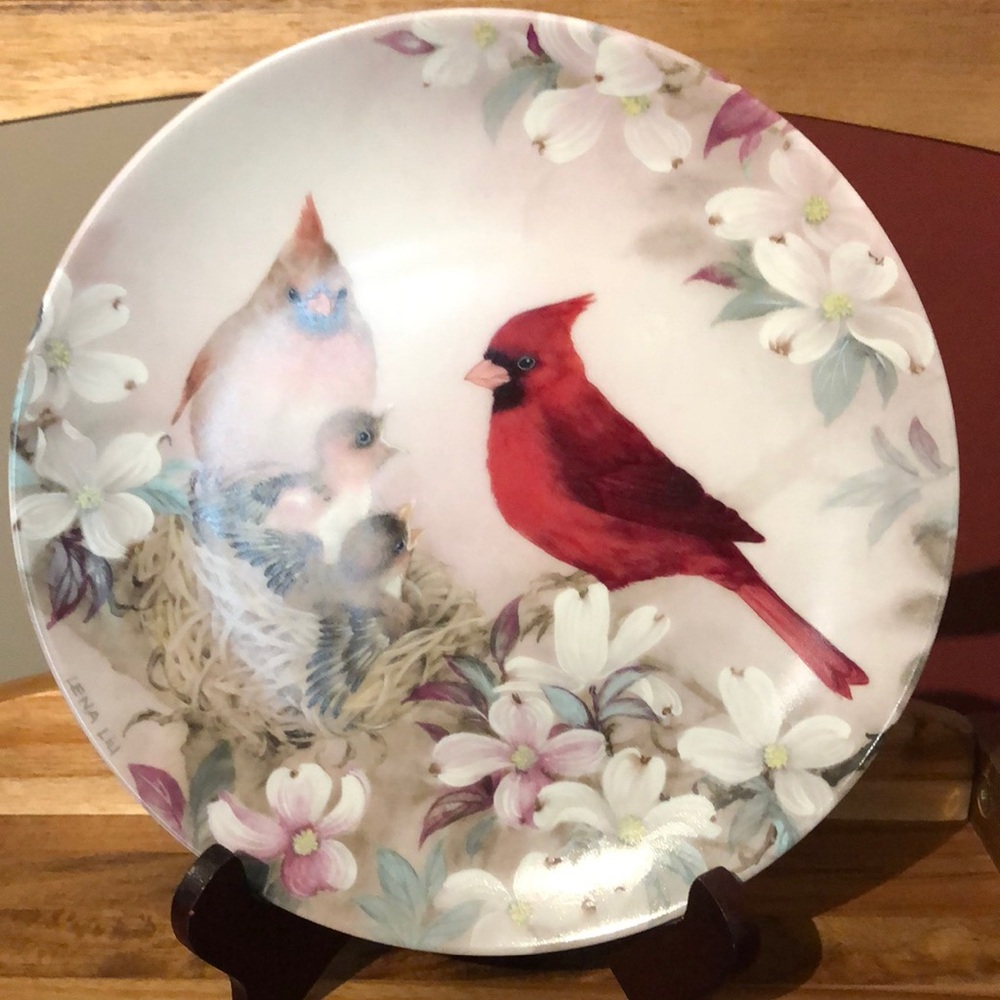 2for$20🟠Decorative Plate with Birds and Floral Scene by Lena Liu